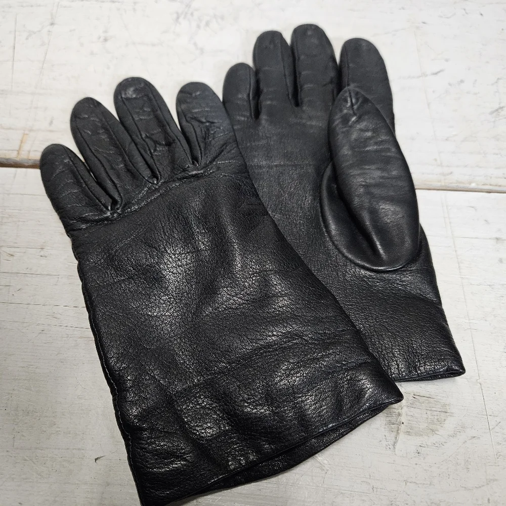 Fownes Vintage Black Genuine Leather Gloves w/ Cashmere Lining Size 6½ Womens